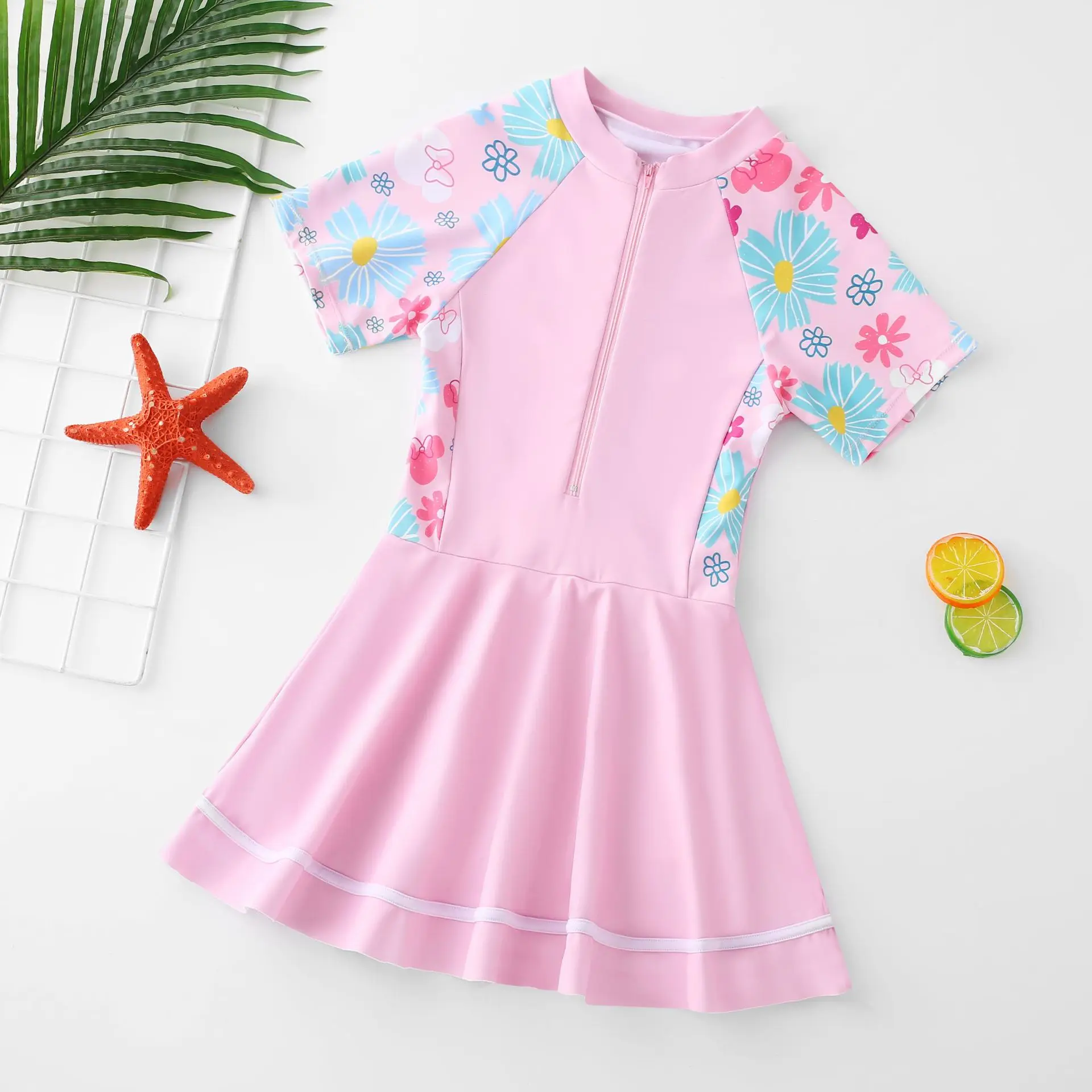 Kid Swimsuit Cute Summer Kids Girl Split Swimsuit Short Sleeve Sunscreen Swimsuits Summer Professional Swimming Suit