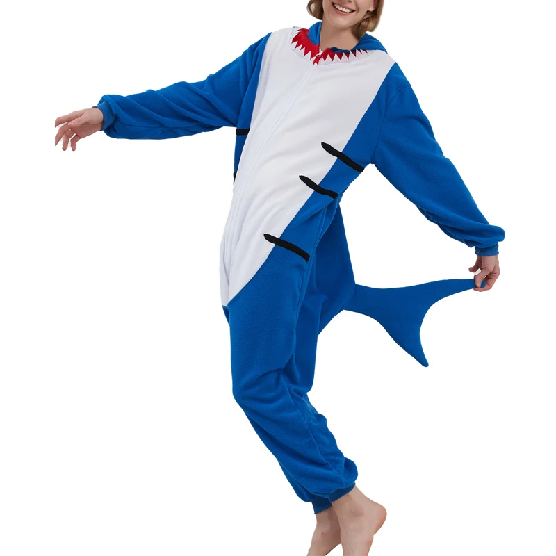 

Adult Shark Zipper Animal Kigurumi wool one-piece pajamas party cartoon costumes Halloween party Cosplay one-piece pajamas