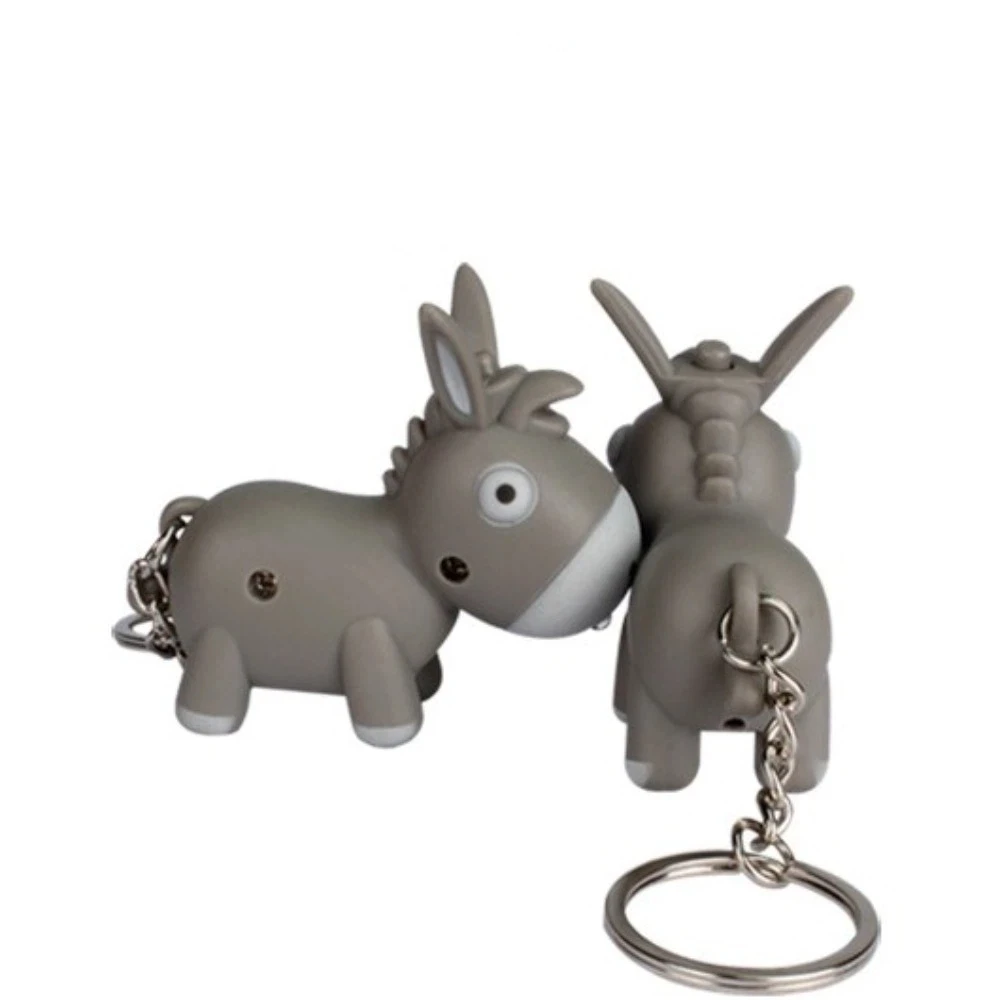 Novelty Cute Donkey Sounding Key Ring LED Light Sound Effect Donkey Luminous Keychain with Bell Mini Sound-producing