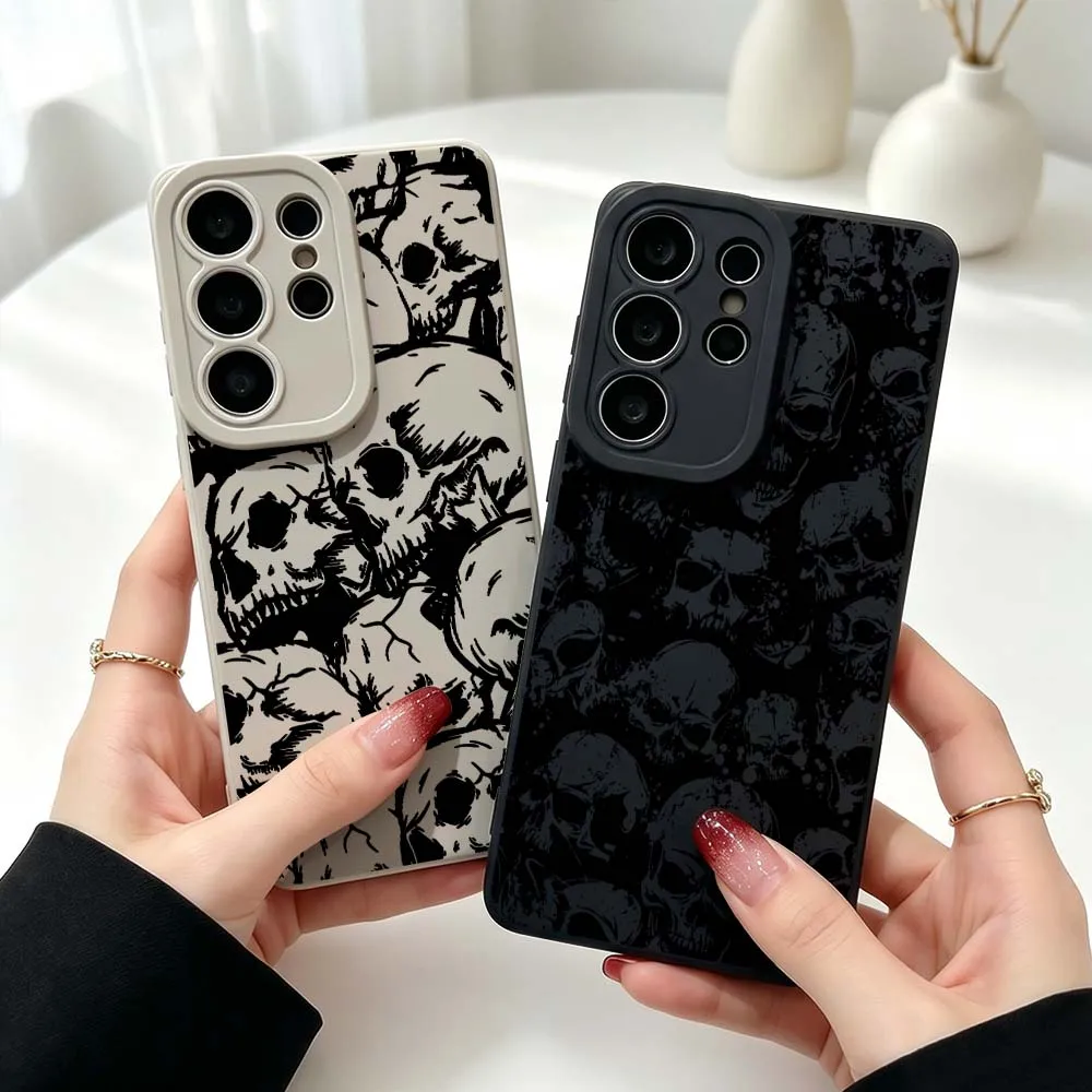Design Black Skull Pattern Silicone Case For Samsung Galaxy S26 S25 S24 S23 S22 S21 Ultra Plus FE Soft Phone Case Cover