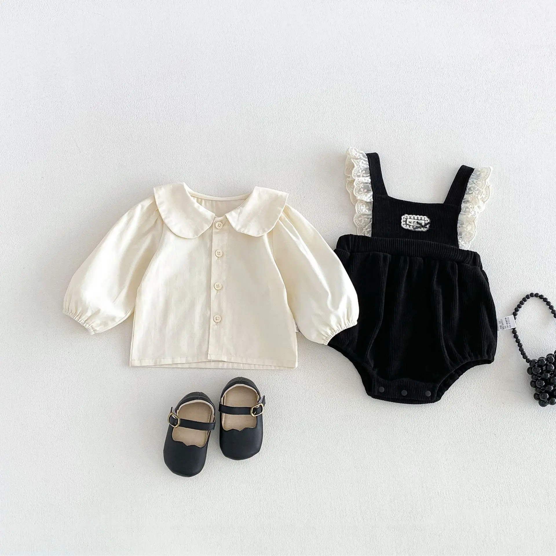 2026 New Autumn Baby Girls Tweed 2Pcs Set | Babydoll Top + Suspender Bodysuit | Korean Style Outfit