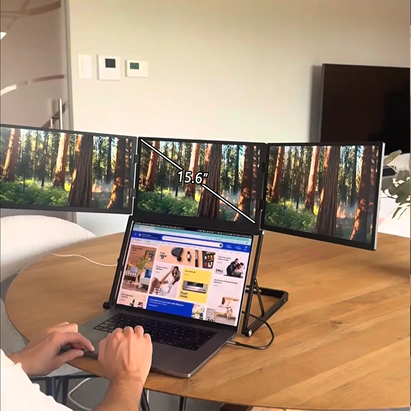 

Лидер продаж 2026 года: Тройной монитор 15.6'' FHD IPS, ультратонкий, с 3 портами Type-C, 100% sRGB, встроенные динамики, Plug & Play