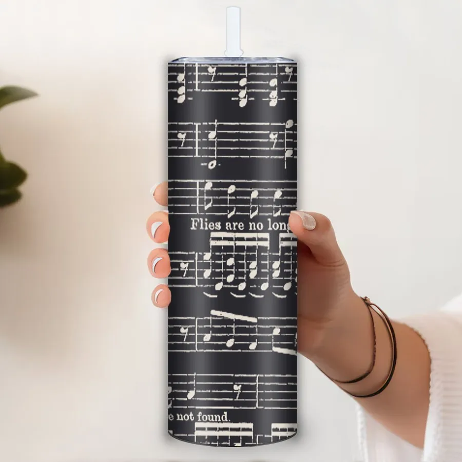 Print 3D Piano Music Notes Stainless Insulated Tumblers Straw Lid 20oz Festive Party Water Bottle Outdoor Holiday Travel Mugs