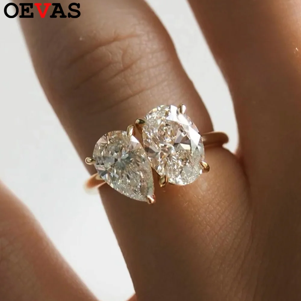 

Кольца OEVAS с муассанитами 1.8-3.8cttw, 2 камня, грушевидная и овальная огранка, серебро S925, кольца Toi et Moi, обручальные кольца для женщин, изысканные ювелирные изделия