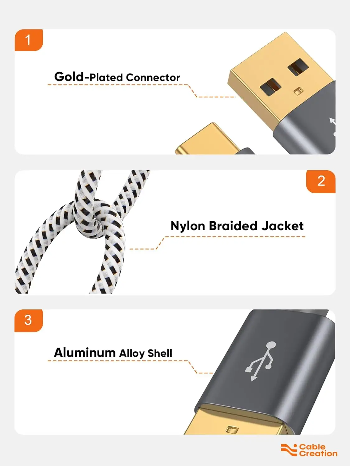 Kabel USB Type C CableCreation, kabel USB 2.0 A do C, kabel szybkiego ładowania 3A 480Mbps do transmisji danych, kabel USB do USB C — zdjęcie produktu 5