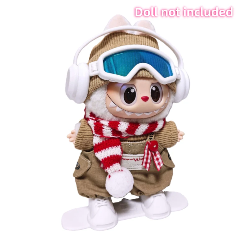 17 سنتيمتر لطيف أفخم دمية الملابس الشتاء نظارات التزلج مجموعة الزي اكسسوارات ل Labubu V3 V1 V2 هدية الكريسماس