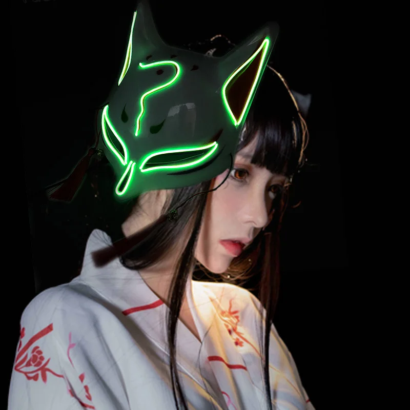 Hot Sales LED Light up Japanese Fox Mask Cosplay Glowing Masque Characters Cosplay Kitsune Masks Japanese Anime Fox Mask