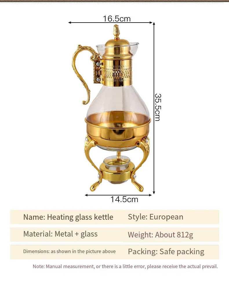 1 Set of Middle Eastern Style Arabic Coffee Pot 3-piece Set Accessible Luxury Retro Candle Heating Stove Glass Coffee Pot Gold Silver
