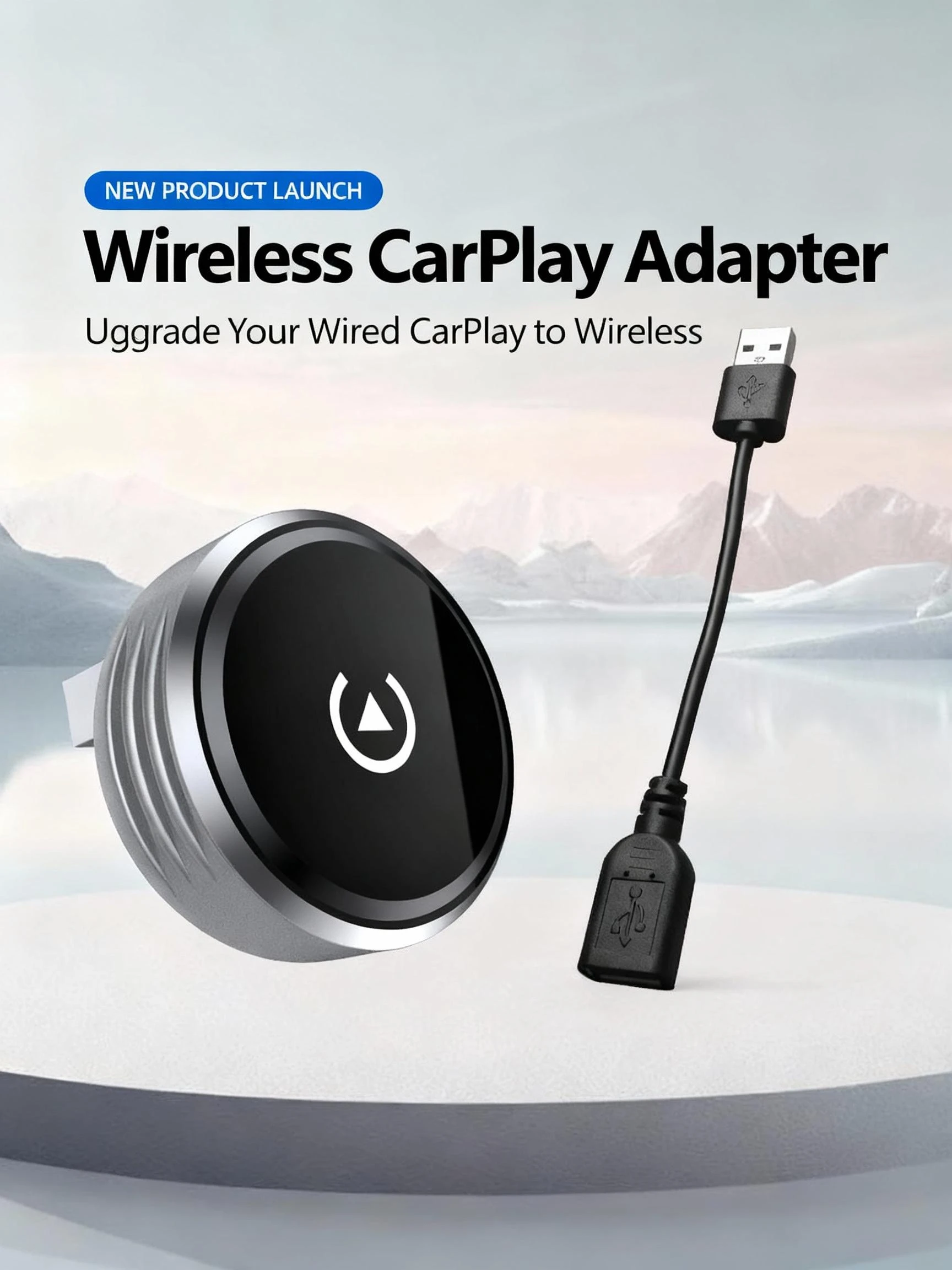 Wireless Carplay Adapter USB A Disc-shaped Dongle support Apple Carplay and Android Auto USB A to USB C Adapter Included Grey