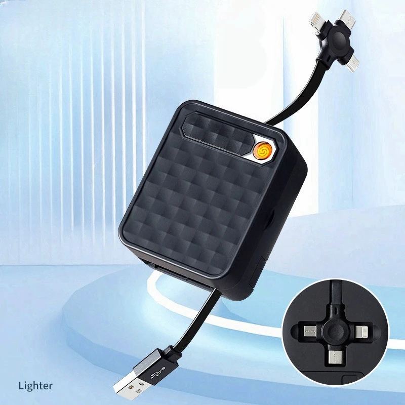 New 3-in-1 Shrink Phone Data Cable with Charging USB Electronic Lighter Windproof Cigarette Lighter Smoking Accessories Gift