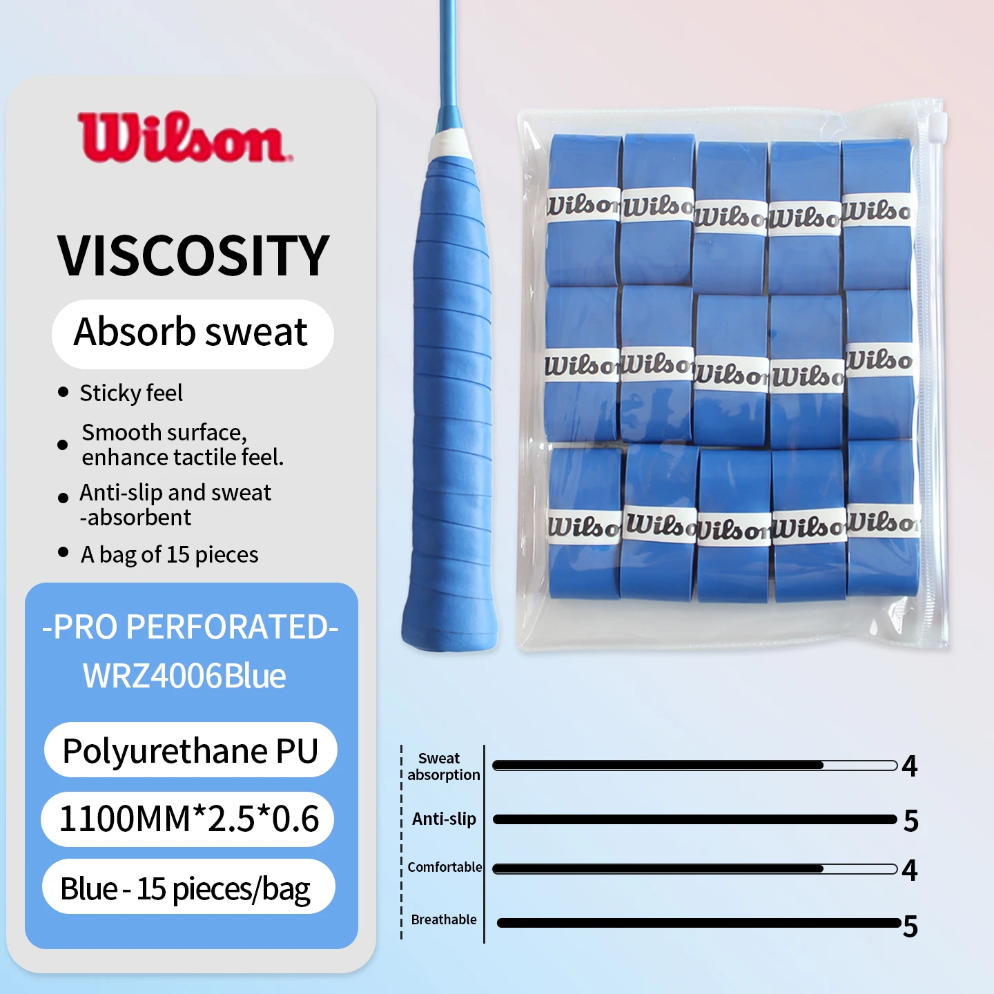 15PCS Wilson Tennis Racket Overgrip Sweat Band Absorption Grip PU Racket Handle Grip Tennis Griptape Padel Grip PRO