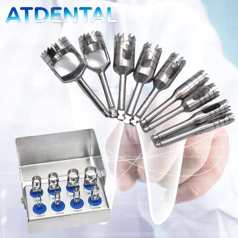 

Набор из 8 зуботехнических трапециевидных боров с острыми краями и держателем для наконечника, для оральной хирургии и имплантации