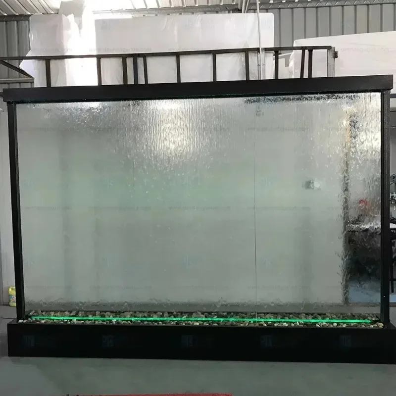 【2026】نافورة جدارية زجاجية كبيرة الحجم مع ميزات شلالات مياه داخلية من الفولاذ المقاوم للصدأ مطلية بالمسحوق لتزيين المنزل