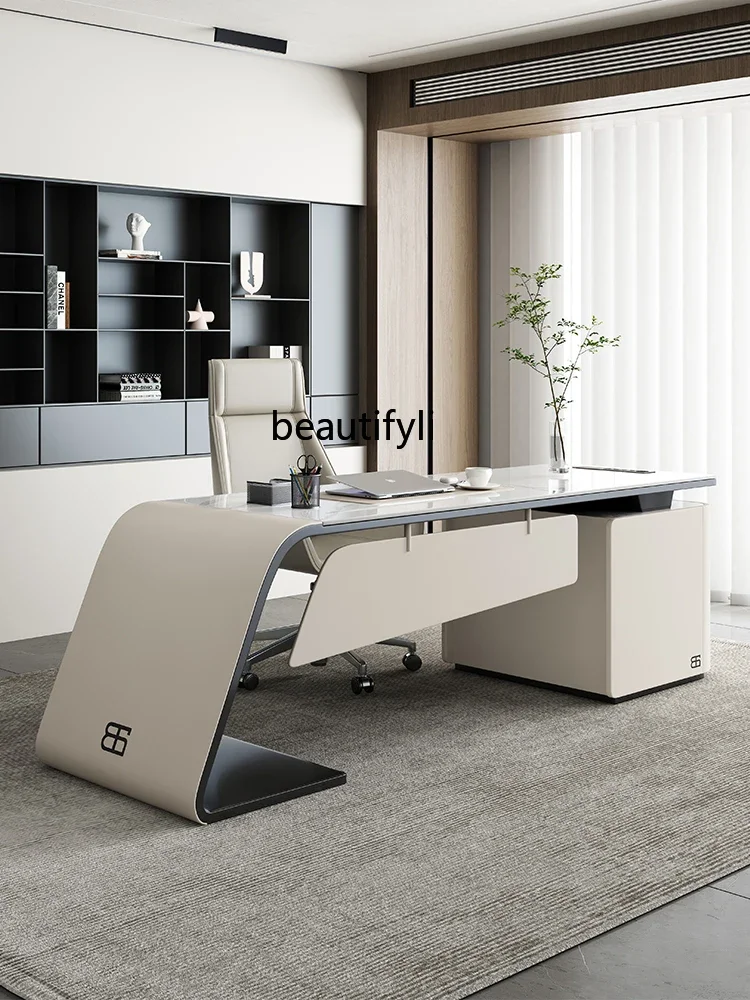 Light luxury rock board desk Italian style simple desk modern minimalist home study high-end computer desk