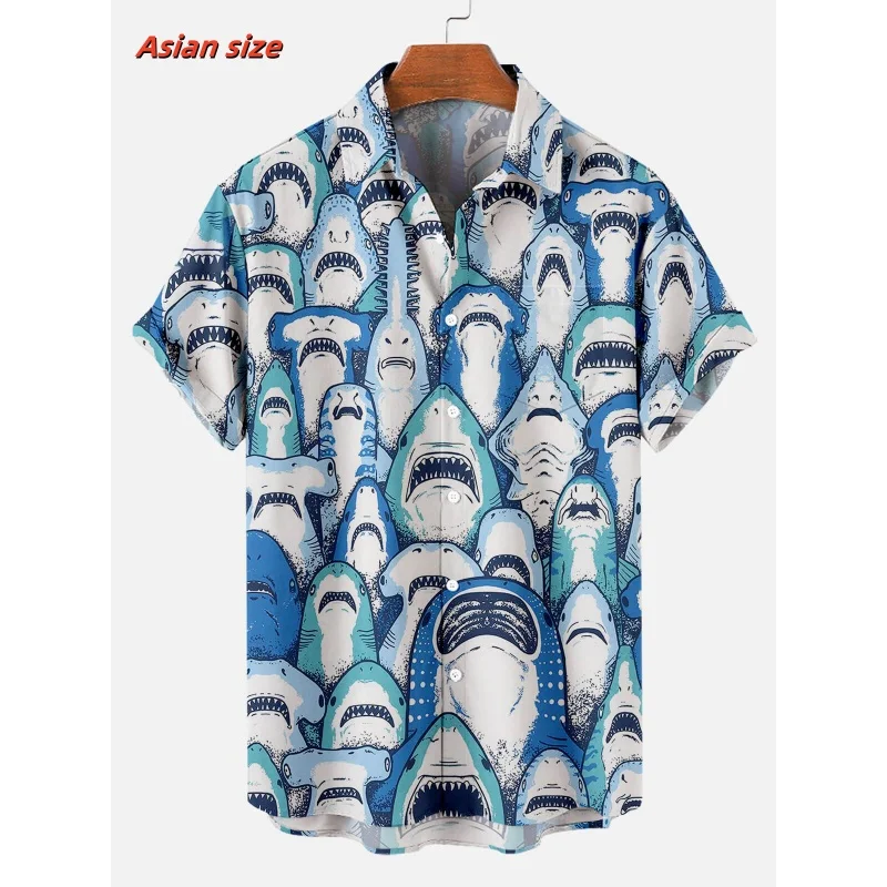 Cool Shark Tentacles Pattern Hawaiian Shirt For Men Marine Animals 3D Printed Short Sleeves Casual Lapel Aloha Shirts Blouses