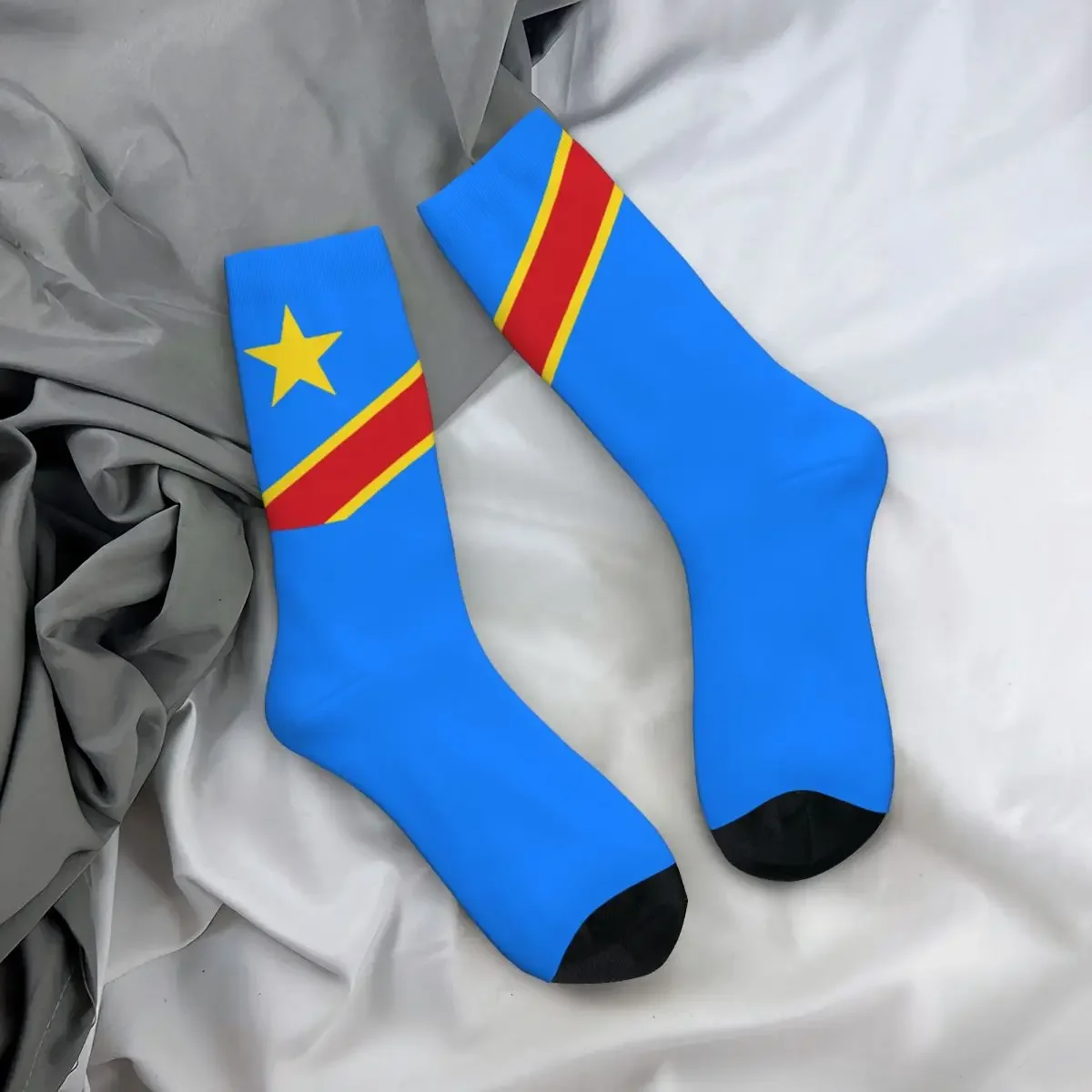 

Hip-hop Flag Of Congo Kinshasa Zaire Skateboard Socks Polyester Crew Socks for Unisex Non-slip