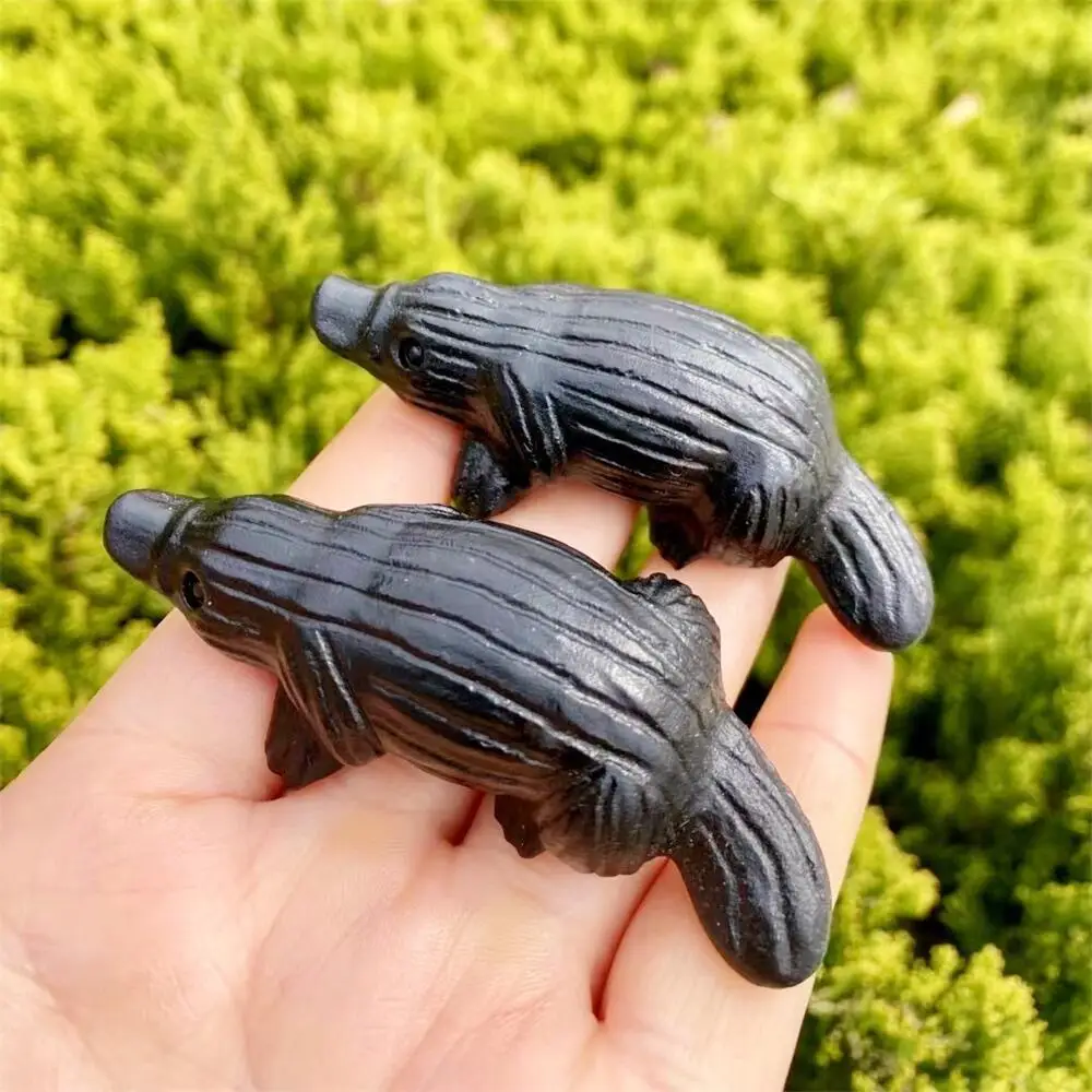 

Natural Black Obsidian Duckbill Carving Healing Energy Stone Home Decoration Birthday Gift 1PCS