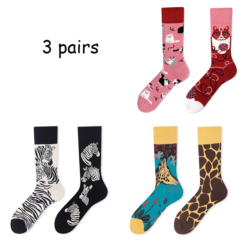 3 Pairs Funny Animals Women Socks Combed Cotton Warm Unisex Socks Winter Casual Fashion Ladies Cute Sock Daily Tide Comfortable