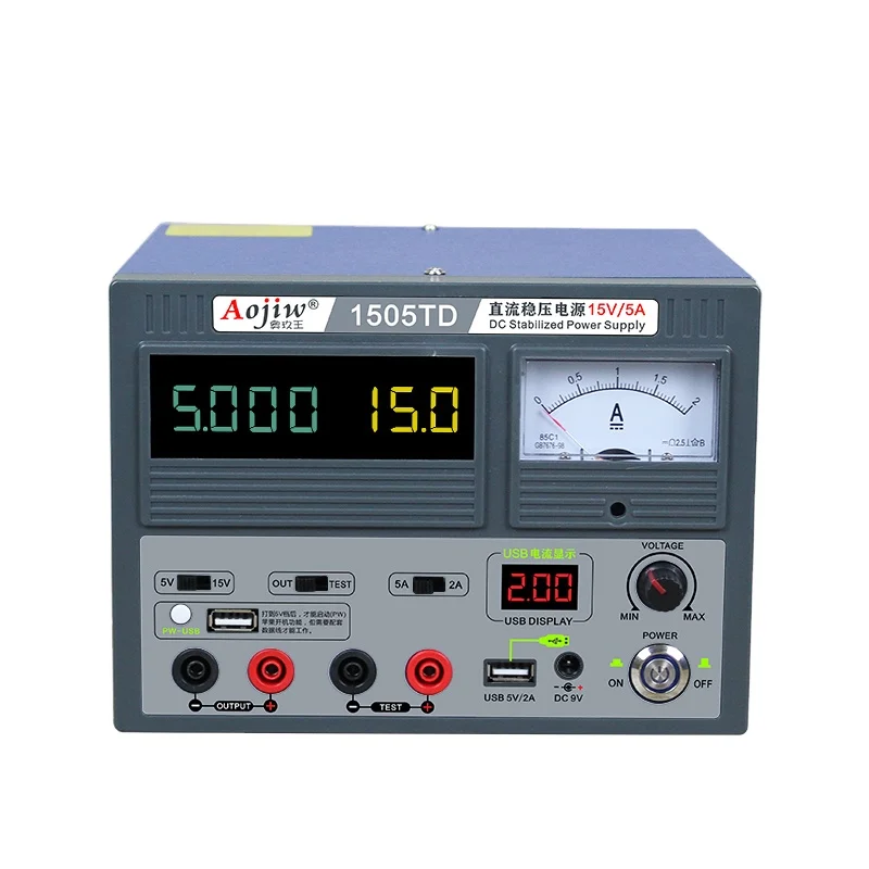 Aojiw 1505TD Precision DC Power Supply USB Port with LCD Screen Adjustable 15V 5A Mobile Repair Source 220V Voltage