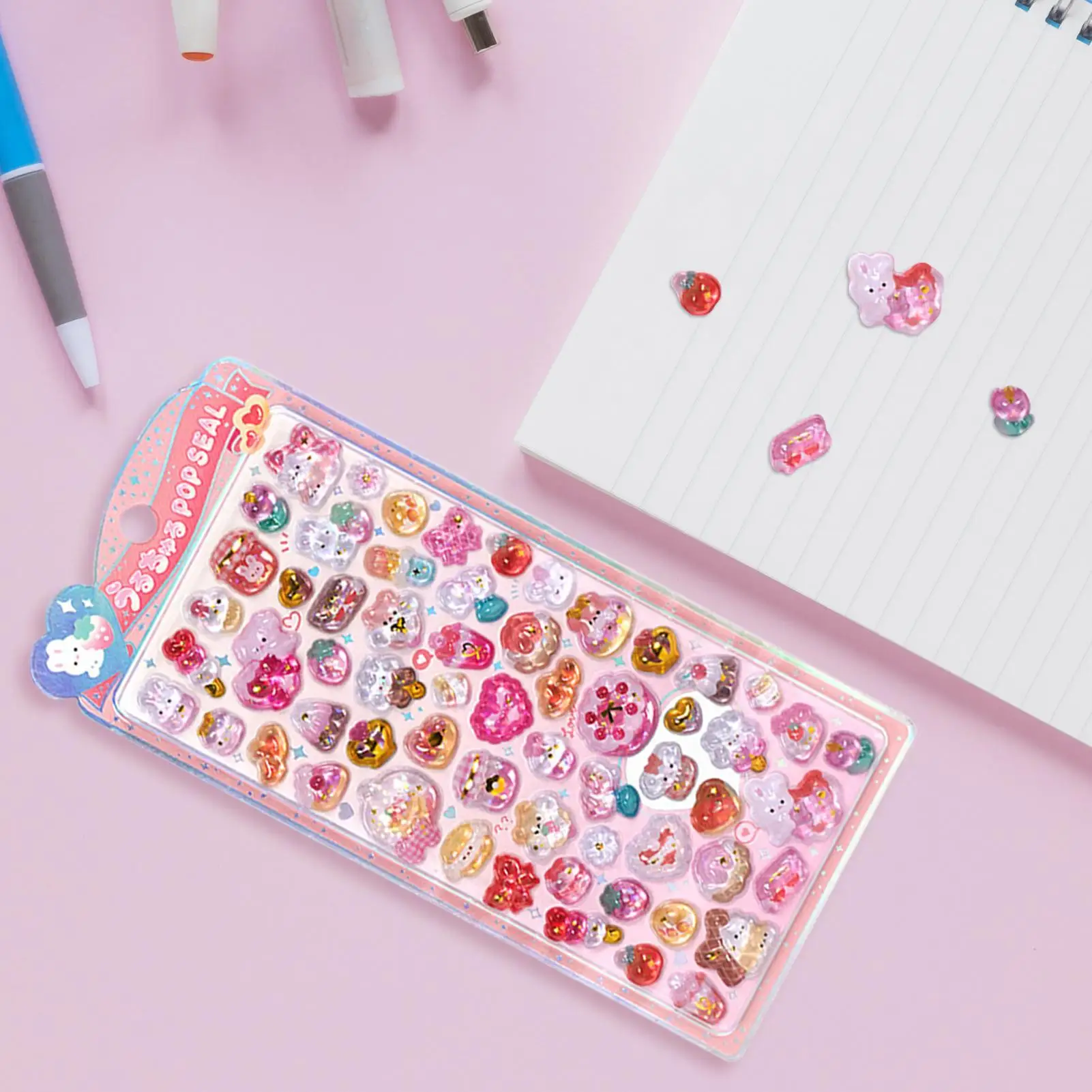 귀여운 스티커 팩 3D 반짝이 스티커 수지 크리스탈 질감 데칼 만화 워터 컵 스티커 어린이를위한 장난감 장식 스티커