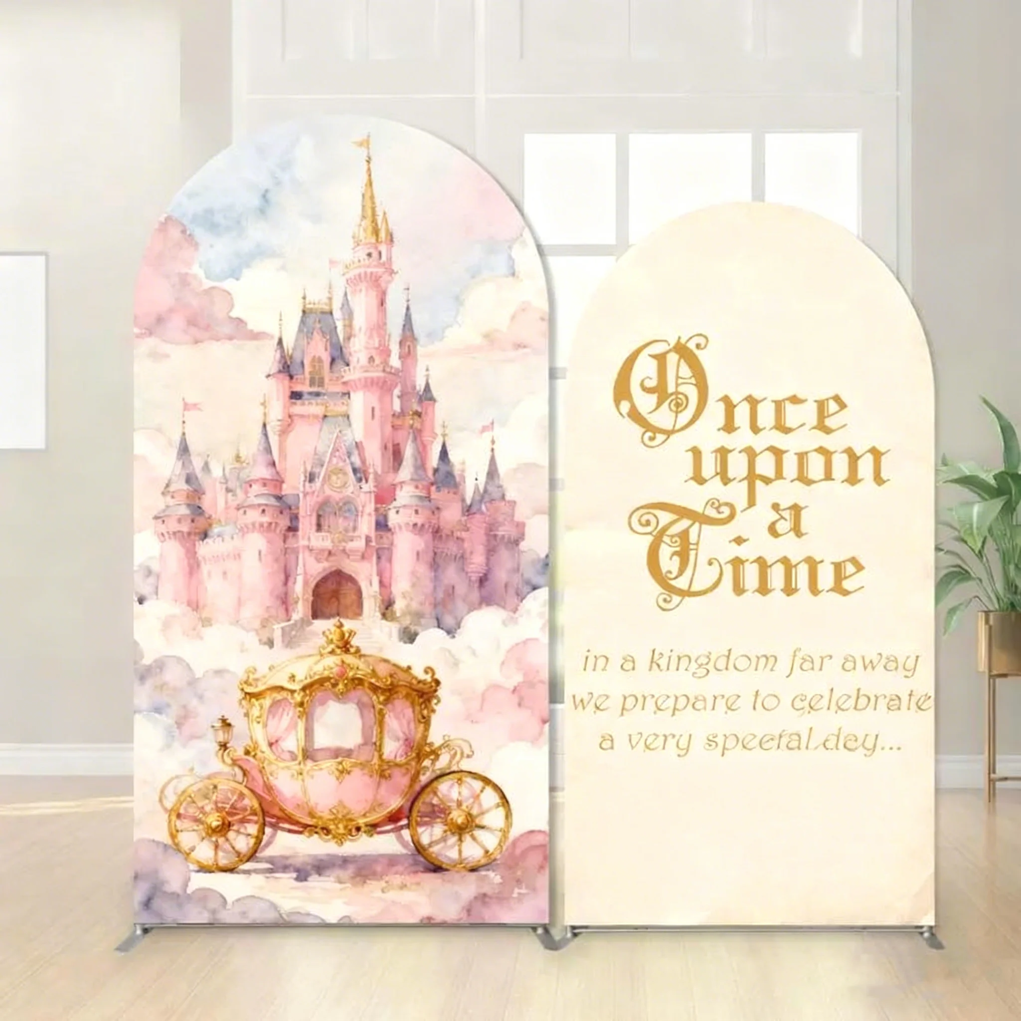 

LS Princess Girl 1th Birthday Party Arch Backdrop Castle Pink Flower Background Bridal Shower Wedding Photozone Studio