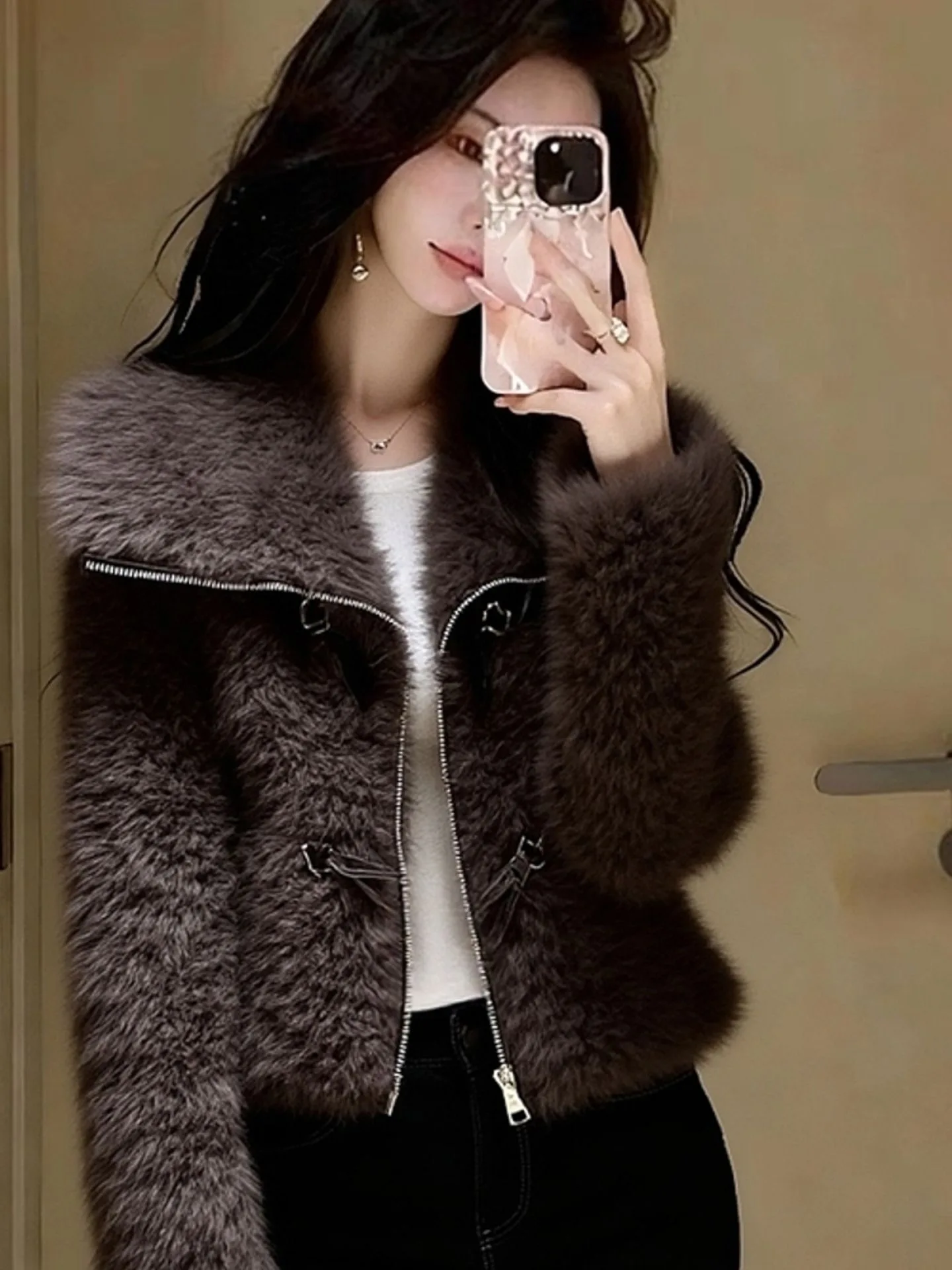 

Женское модное роскошное зимнее пальто Caramel Thiened ort, теплая длинная куртка-стойка на молнии с высоким воротником