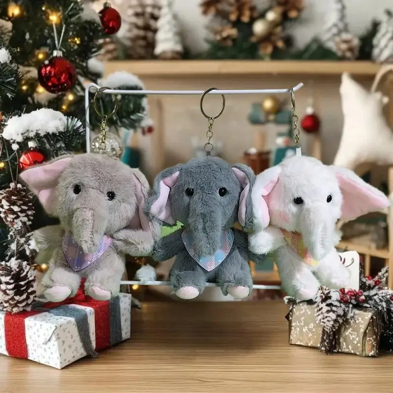 Plush Toy Cartoon Elephant Keychain; Soft Key Holder Stuffed Doll; Bag Pendant and Unique Backpack Hanging Decor
