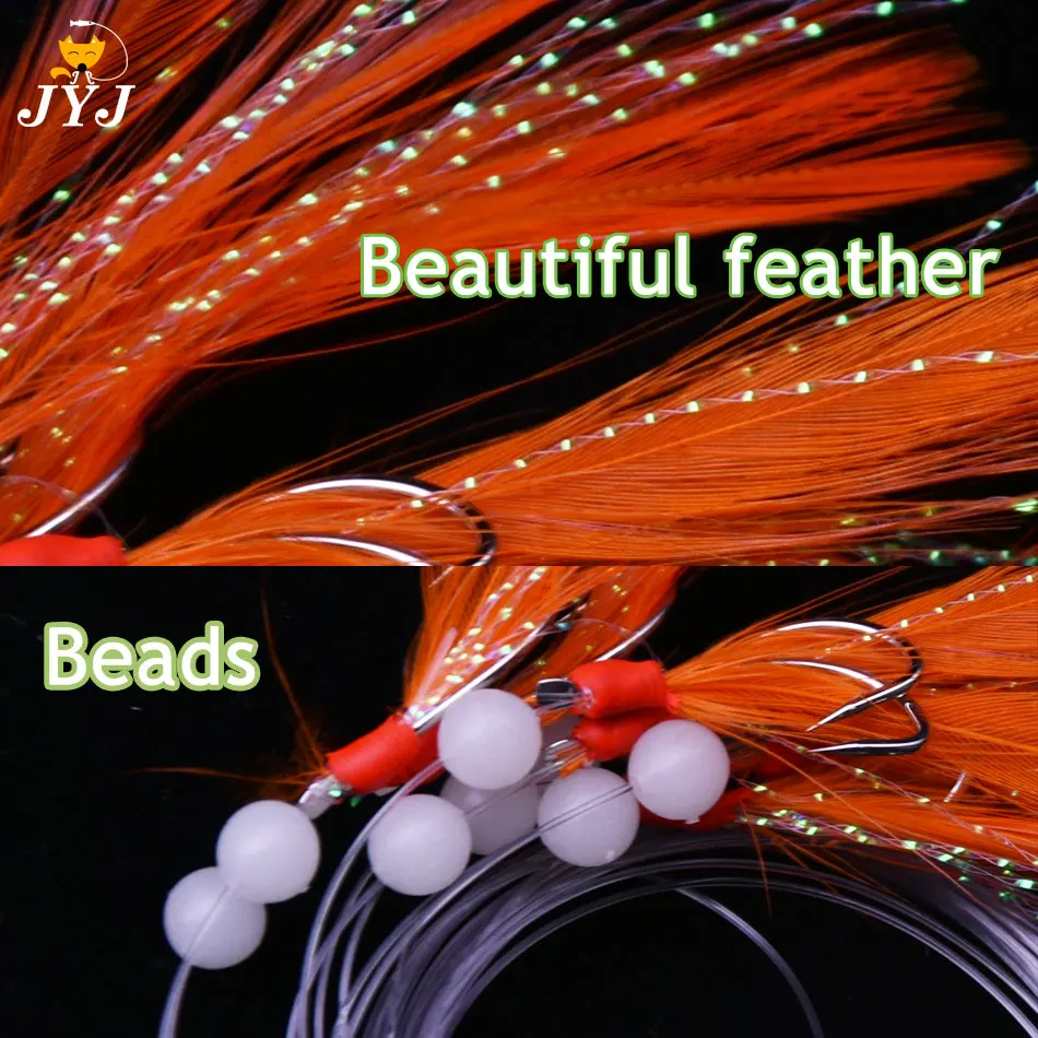 Mr.Lurion 10 Bags Glow Bead Feather Sabiki Jig Lures Flash Mylar Tinsel Feather Fishing Hook for Saltwater Freshwater Trout Bass
