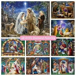 Jesus Christ Holy Night Christmas Nativity Art Diamond Painting AB Drills St. Francis Manger Scene Cross Stitch Home Decor