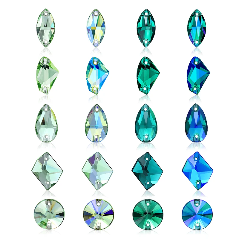 

Green Series High-Quality Rhinestone Sew on Glass Glitter Crystal Gem For Holiday Party Dresses Bags Crafts DIY Art Decorations