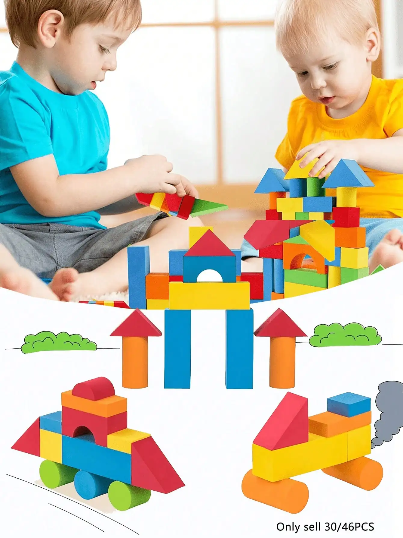 30/46pcs EVA Building Blocks Toys , Creative Educational Foam Construction Bricks Playset , Soft Stackable Blocks , STEM Toys For Boys/Girls , Random Colors ,  ,Christmas Toys For Girls ,Building Block ,Big Blocks For Kids Toys For Kids Boys