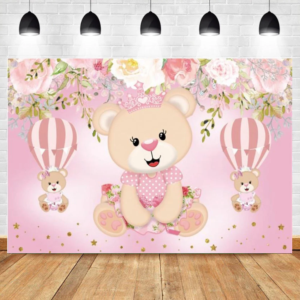 Teddy Bear Birthday Backdrop Pink White Stripes Newborn Baby Shower Birthday Party Photography Background Photocall Brtshwfn