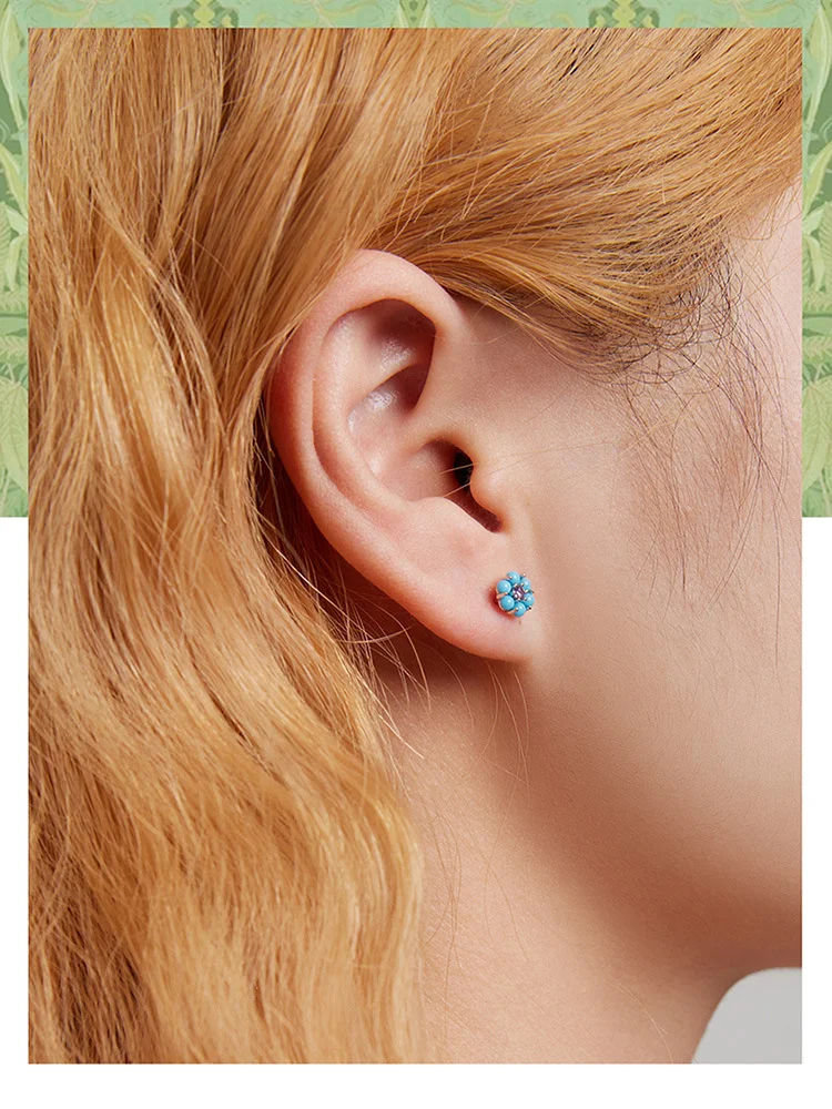 

Silver Rings 925 Women Round Earrings Turquoise Stud Earring Birthday Gift Fashion Jewelry