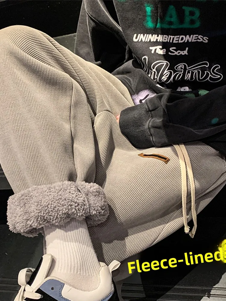 

Men's Thiened Lamb Velvet Winter Warm Thermal Sweatpants Elastic Waist Long Trousers Heavyweight for -40 Deees Celsius