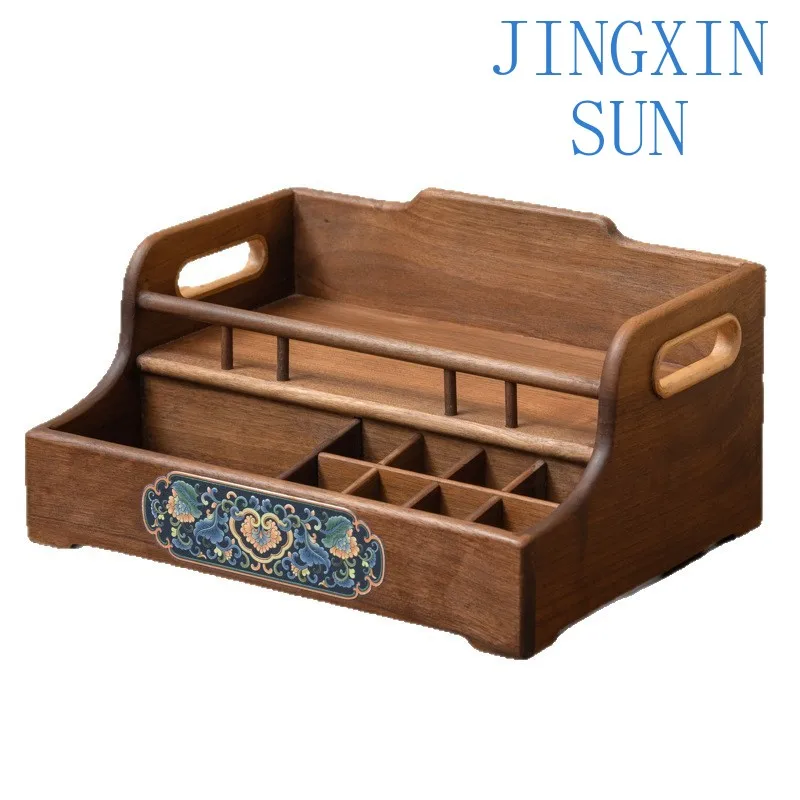 North American black walnut desktop light luxury skin care product storage box new Chinese retro living room bedroom solid wood