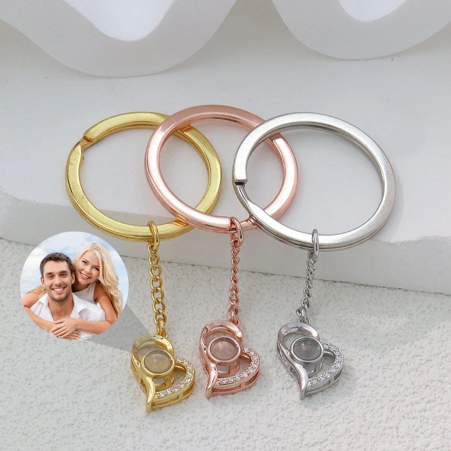 Custom Heart shaped Photo Projection Keychain  with Stainless Steel Custom Projection Keychain Christmas Gift Jewelry 2024