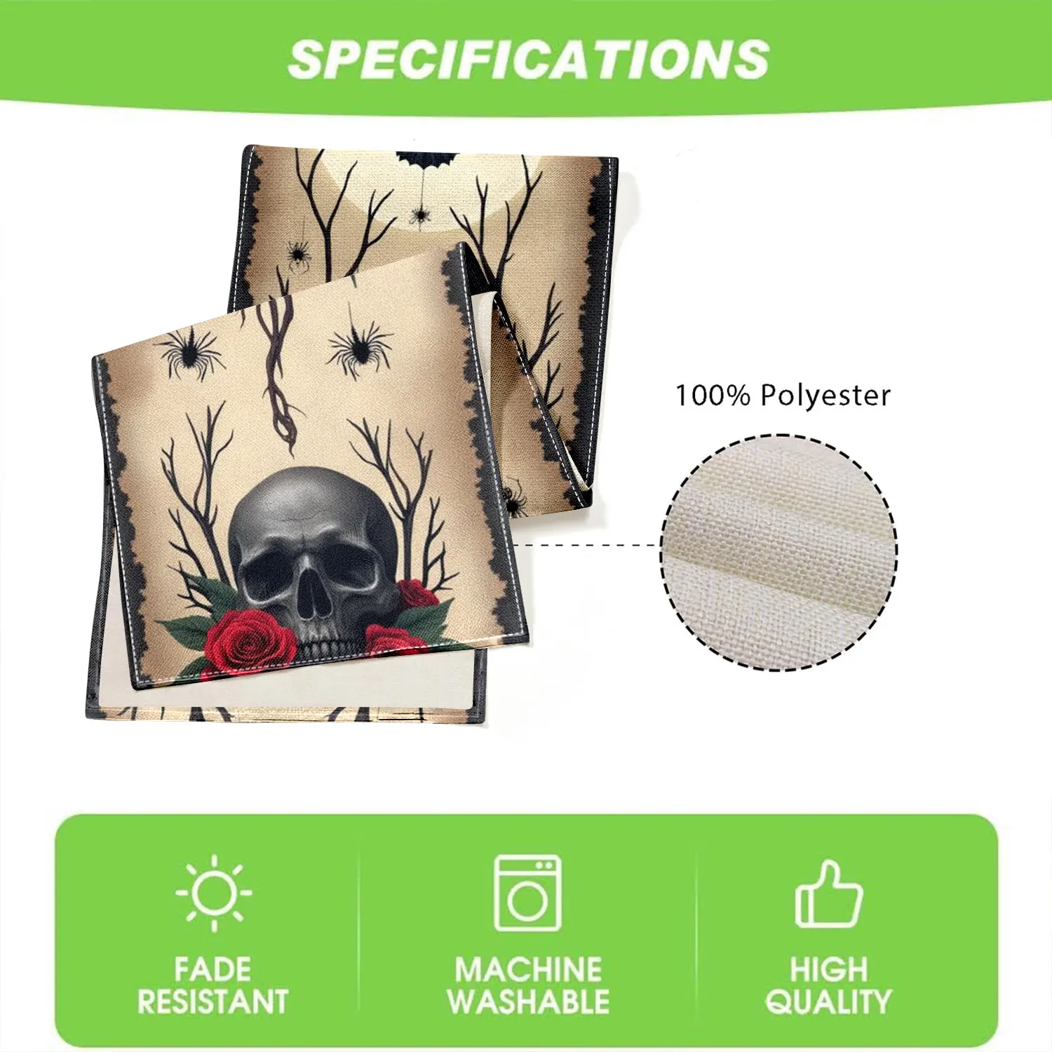 قطعة واحدة من مفرش الطاولة على الطراز القوطي الداكن، تتميز الجماجم القصيفة والورود الحمراء والعناكب، ومناسب لحفلات الحدائق وبيوت الضيوف على الطراز الريفي وفراغات الشاي الفنية وأكشاك السوق المصنوعة يدويًا #6