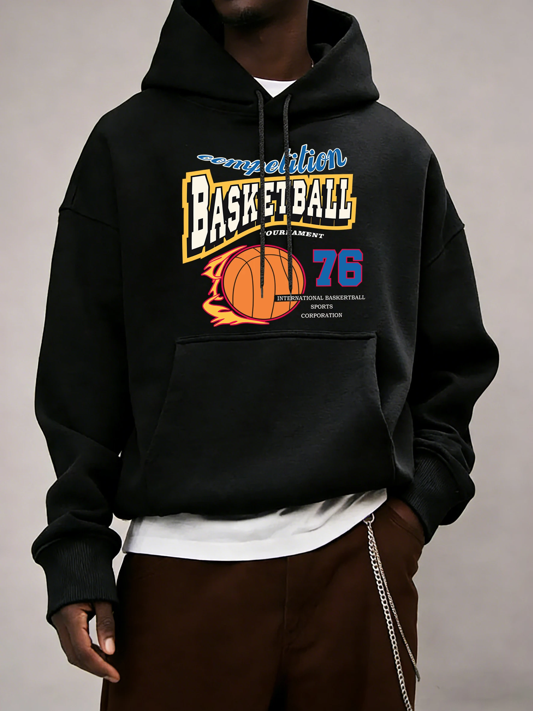 Wettbewerb Basketball 76, Druck Herren Street Hoodies, lockeres, weiches Sweatshirt, Tasche, Fleece, Basics, Langarm, Unisex, Herbstpullover