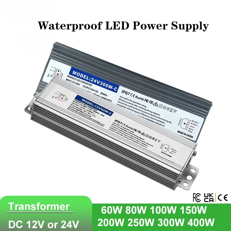 

Outdoor 24V 12V Power Supply AC 220V 60W 100W 150W 200W 300W IP67 Waterproof Lighting Transformers 400W For SMD LED Strip