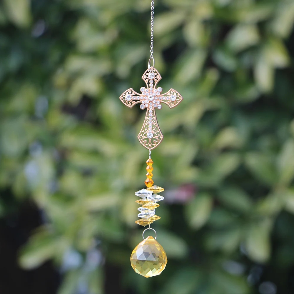 1PCS Cross Suncatcher Crystal Ball Pendant Chakra Octagon Bead Rainbow Maker Hanging Home Garden Decoration