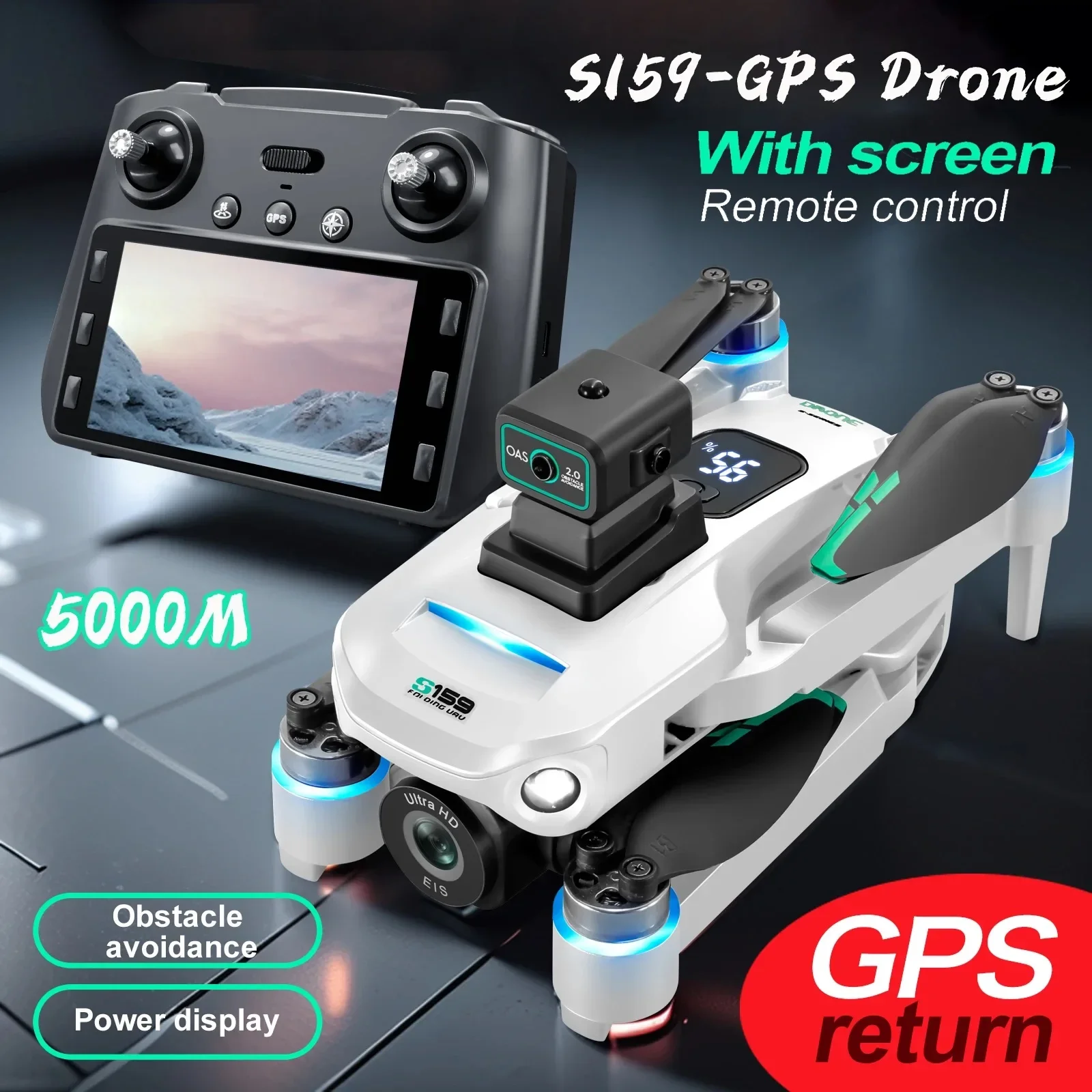 S159 GPS Rc Drone 5G Professional 8K HD Aerial Photography Dual-Camera Omnidirectional Obstacle Avoidance Drone with Screen Toys