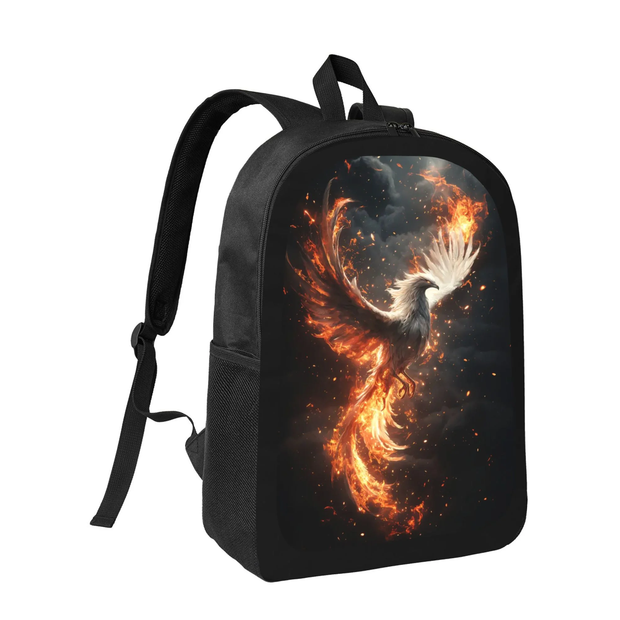 

Phoenix Backpack in Flame | Stylish black student bag with adjustable shoulder straps, large capacity, durable and lightweight