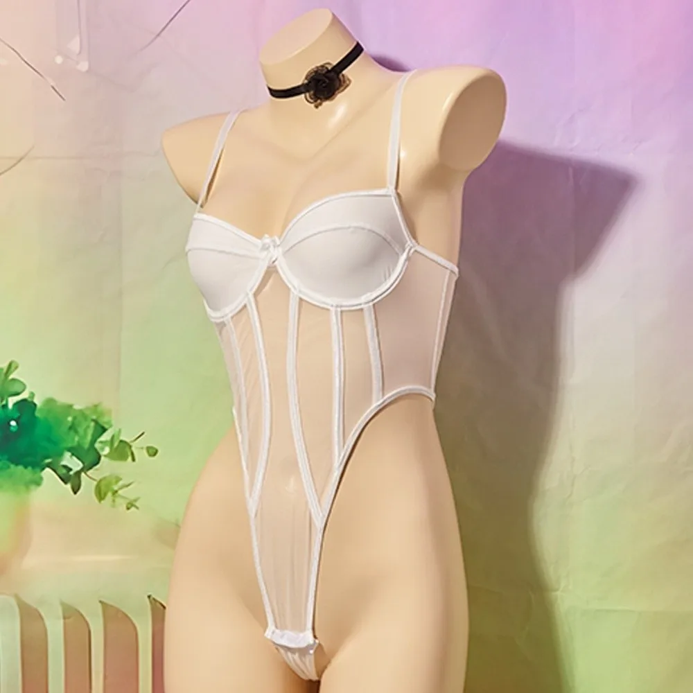 Bodysuit Pembentuk Tubuh Wanita, Shapewear Thong Leotard Tanpa Lengan, Mesh Body Shaper Korset Pengontrol Perut Tipis