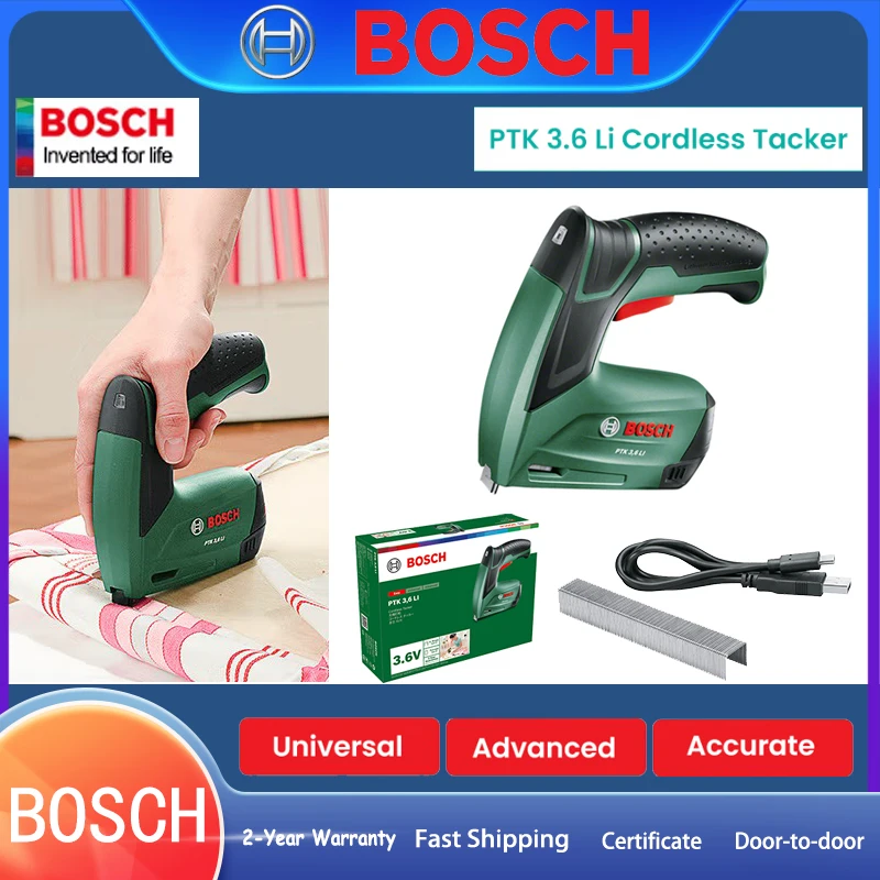 Bosch-grapadora profesional PTK, aldaba de uñas inalámbrica recargable de 3,6 V, tira de almacenamiento de uñas, luz indicadora LED para ventana de visualización