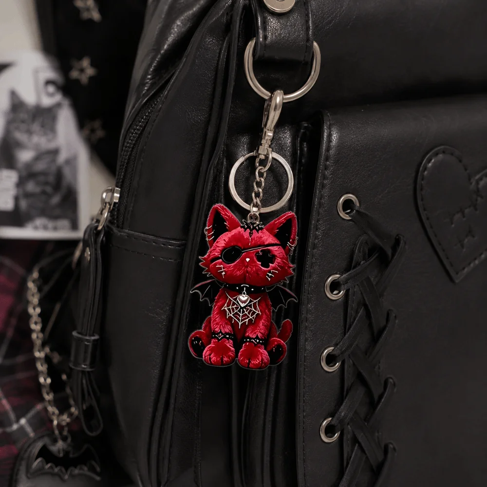 2D Flat Spooky Design Acrylic Wounded Cat Keychain Y2K Kitten Pendant Ornaments Halloween Bag Charm Bag Decoration