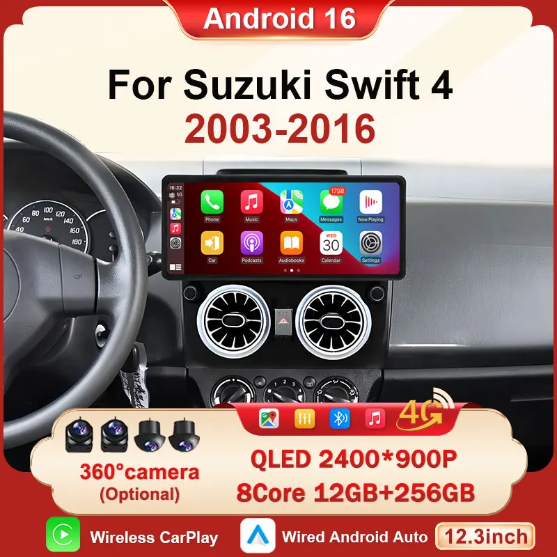 Accessories 12.3 inch Android for Suzuki Swift 4 2003-2016 Carplay Car Radio DSP Stereo Multimedia Player Auto GPS Navi WiFi 4G