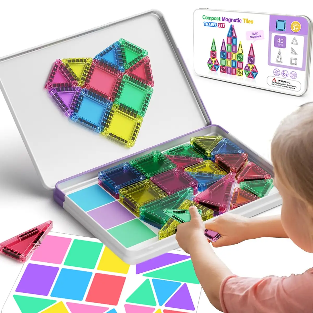 ミニ磁気ビルディングブロックおもちゃ、持ち運びが簡単な鉄箱付き、子供用積み重ねDIY建設おもちゃ、親子インタラクティブおもちゃ、子供の休日や誕生日プレゼントに最適