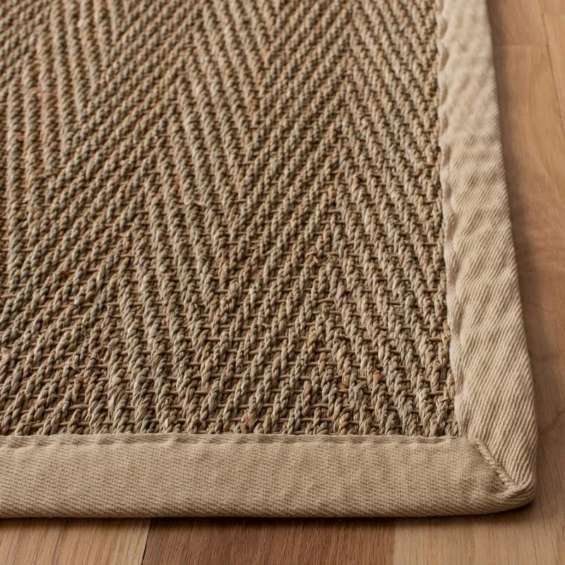 Natural Fiber Collection Area Rug - 10' x 14', Natural & Ivory, Border Herringbone Seagrass Design, Easy Care, Ideal for High T