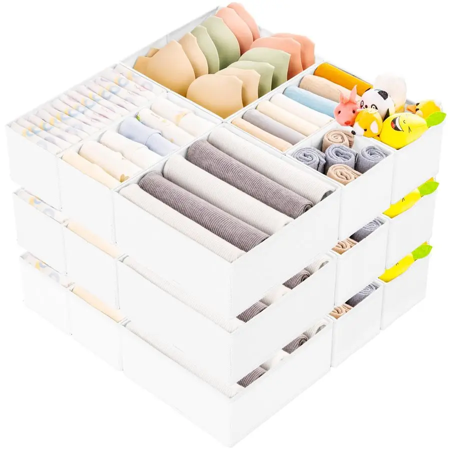 

Набор из 15 органайзеров для одежды в ящики, складные разделители для комода 3 размеров, тканевые контейнеры для хранения, белые