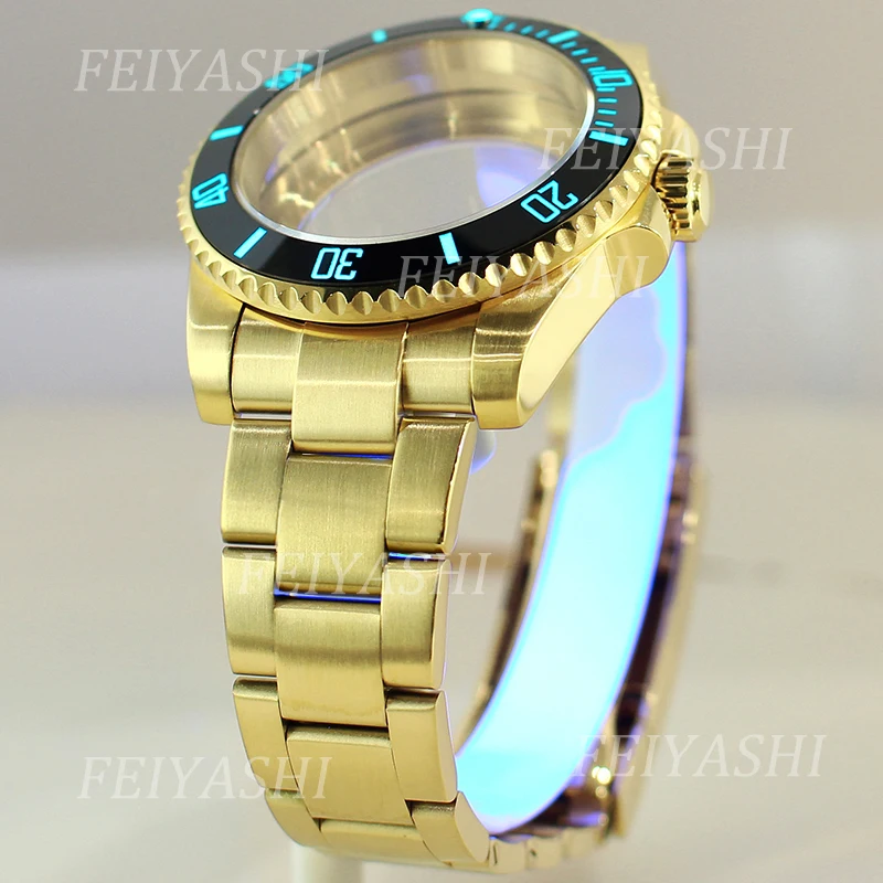 Gold 40mm Watch Case Sapphire Crystal Glass Luminous Bezel For Seiko NH35 NH34 NH36/38 Miyota 8215 ETA 2824 Movement 28.5mm Dial